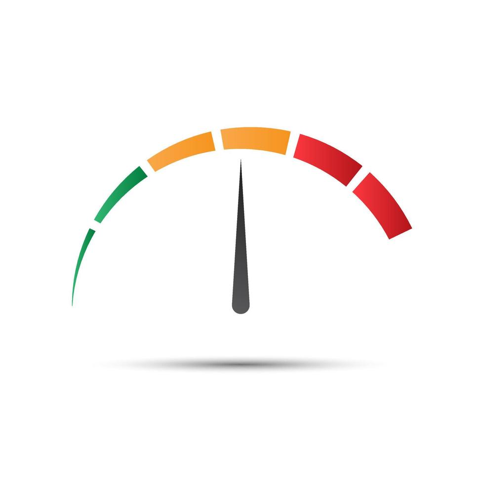 Simple vector tachometer with indicator in orange part, speedometer icon, performance measurement symbol