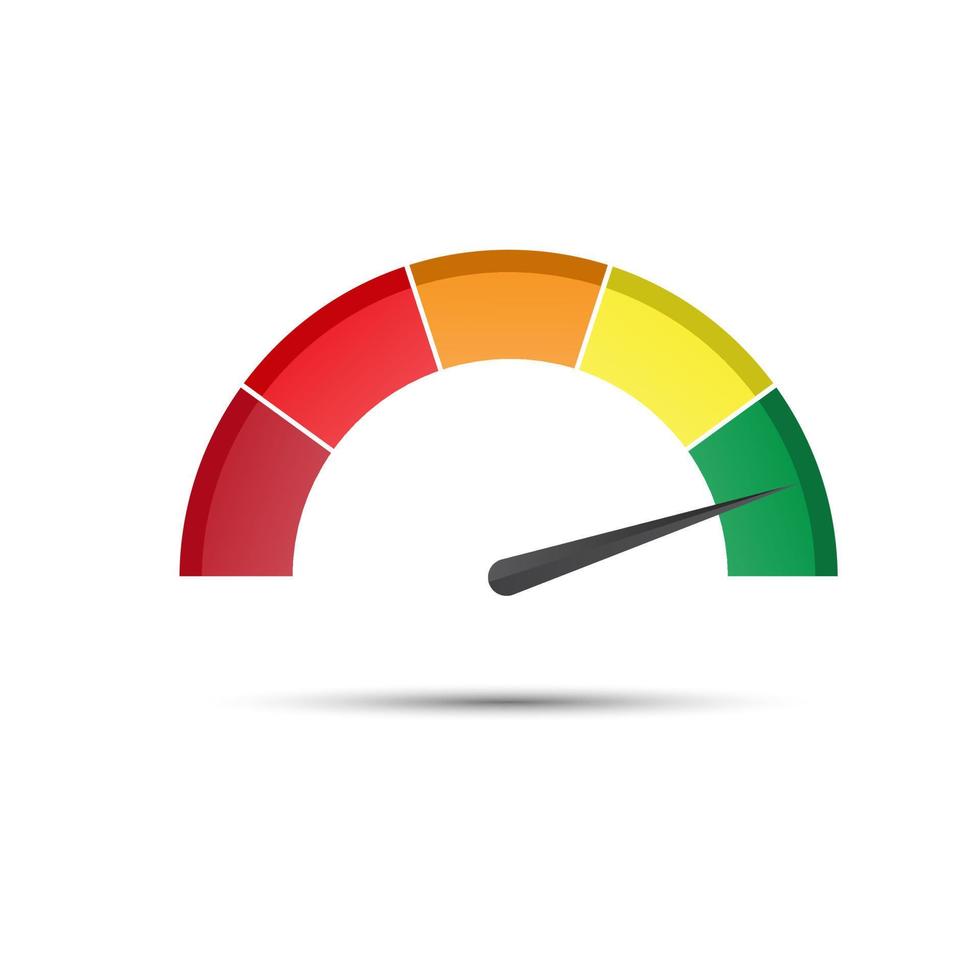 Color tachometer with a pointer in the green part, speedometer and performance measurement icon, vector illustration for your website, infographic and apps