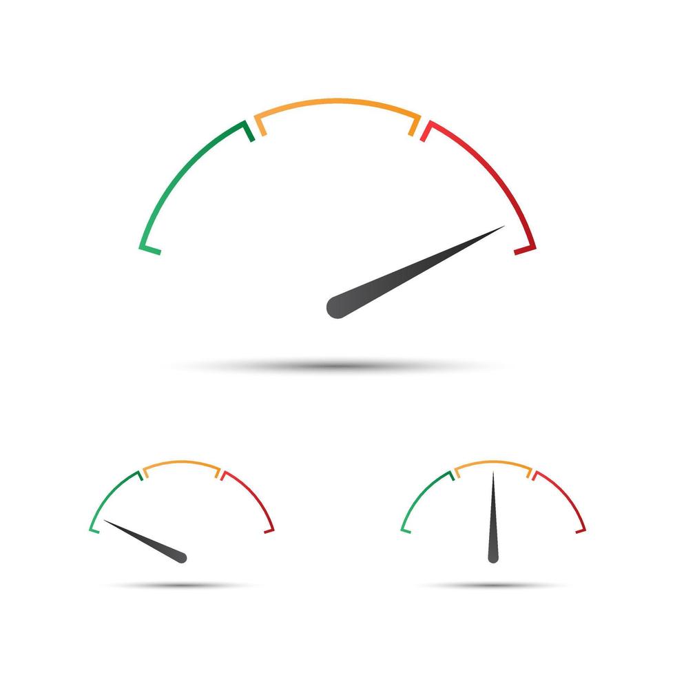 conjunto de tacómetro vectorial simple con indicador en parte verde, amarilla y roja, icono de velocímetro, símbolo de medición de rendimiento vector