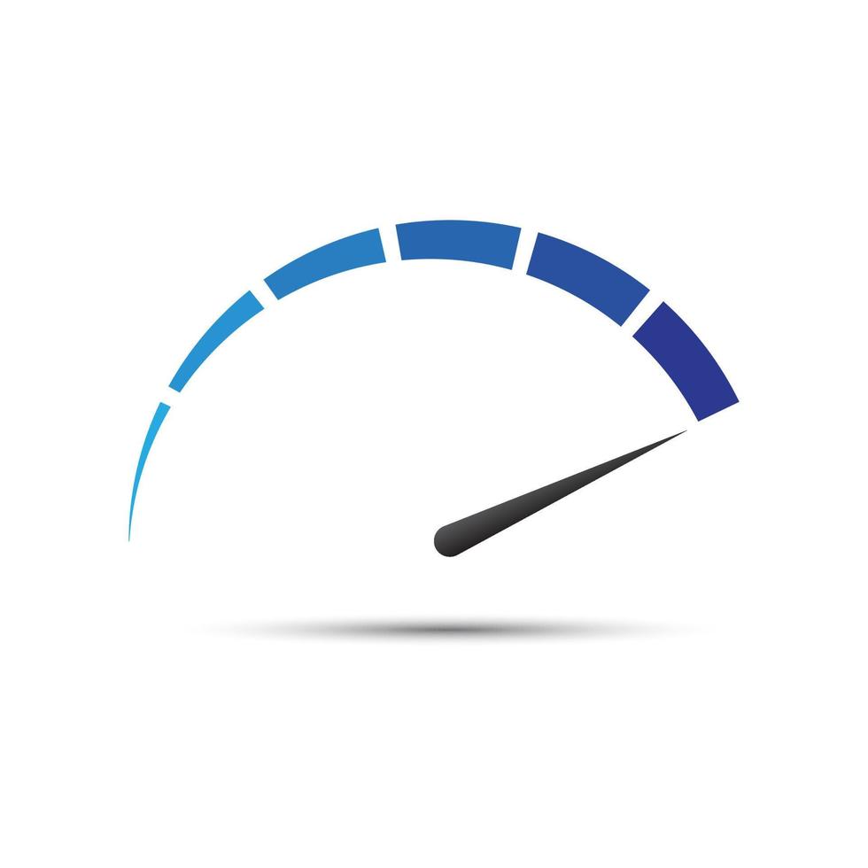 Blue vector tachometer,  speedometer icon, performance measurement symbol