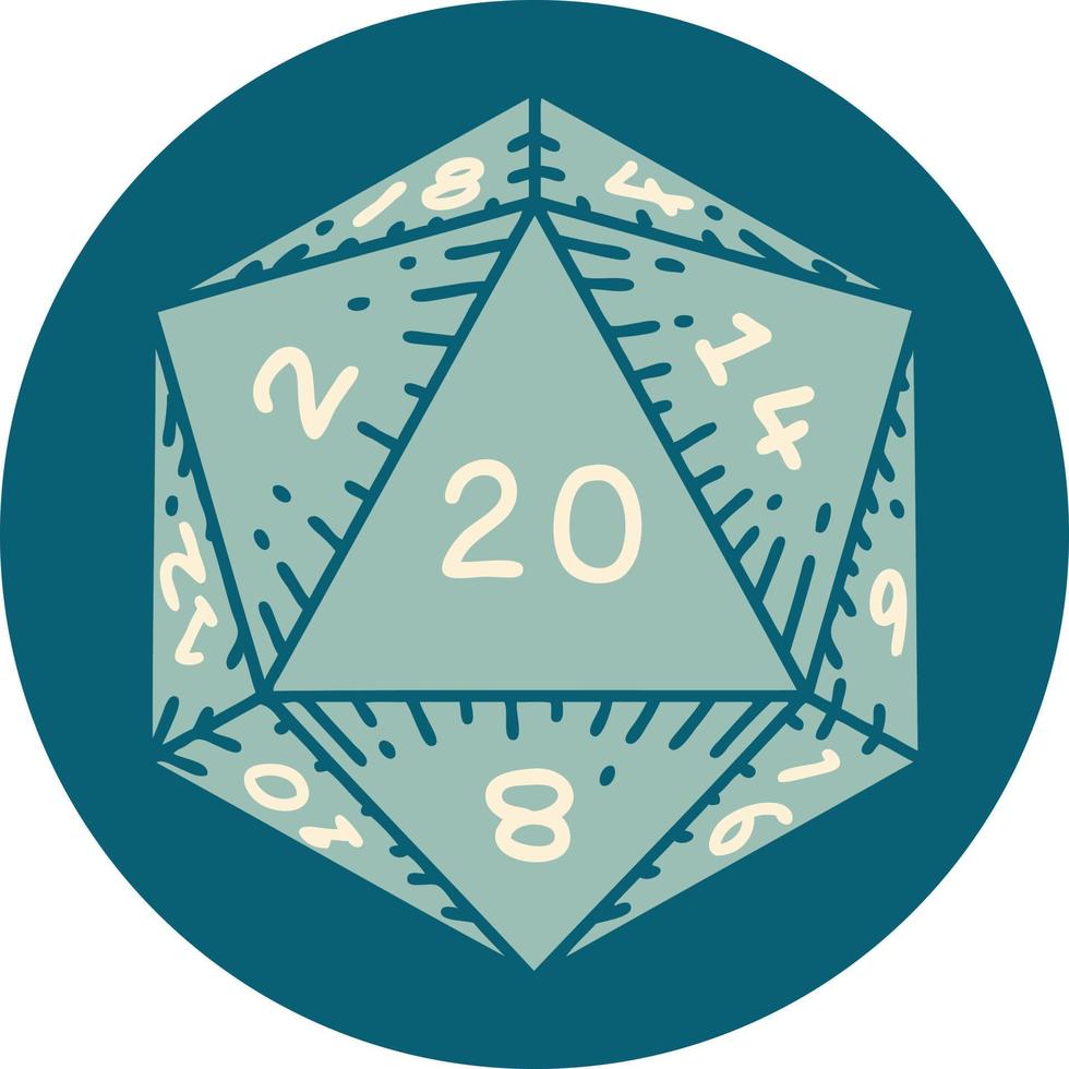 iconic tattoo style image of a d20 dice vector