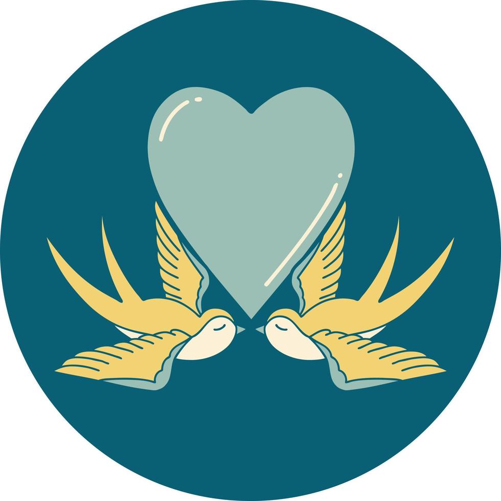 iconic tattoo style image of swallows and a heart vector