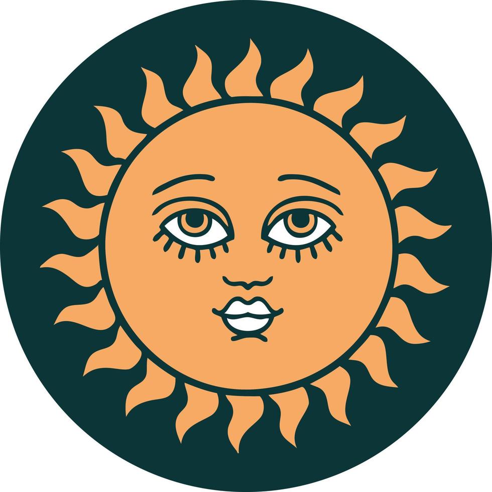 tattoo style icon of a sun with face vector