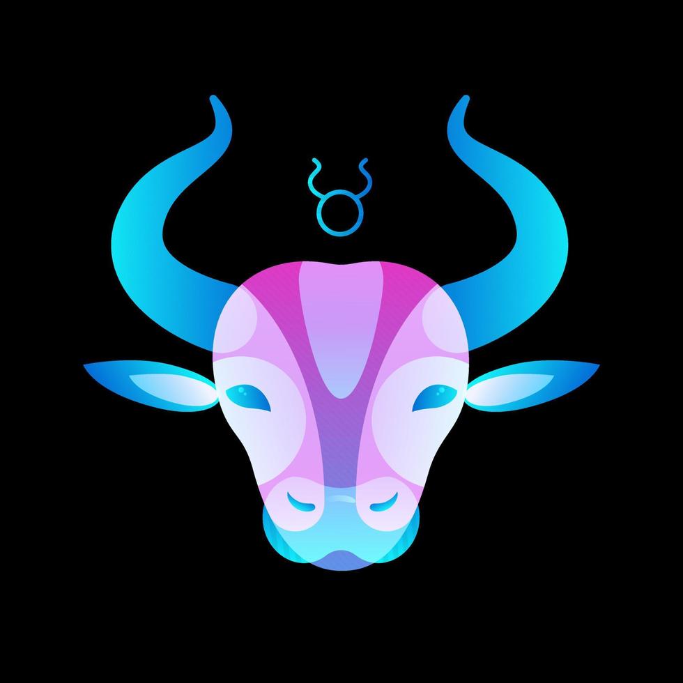 Zodiac sign taurus neon head on black background, horoscope. Stock vector illustration.