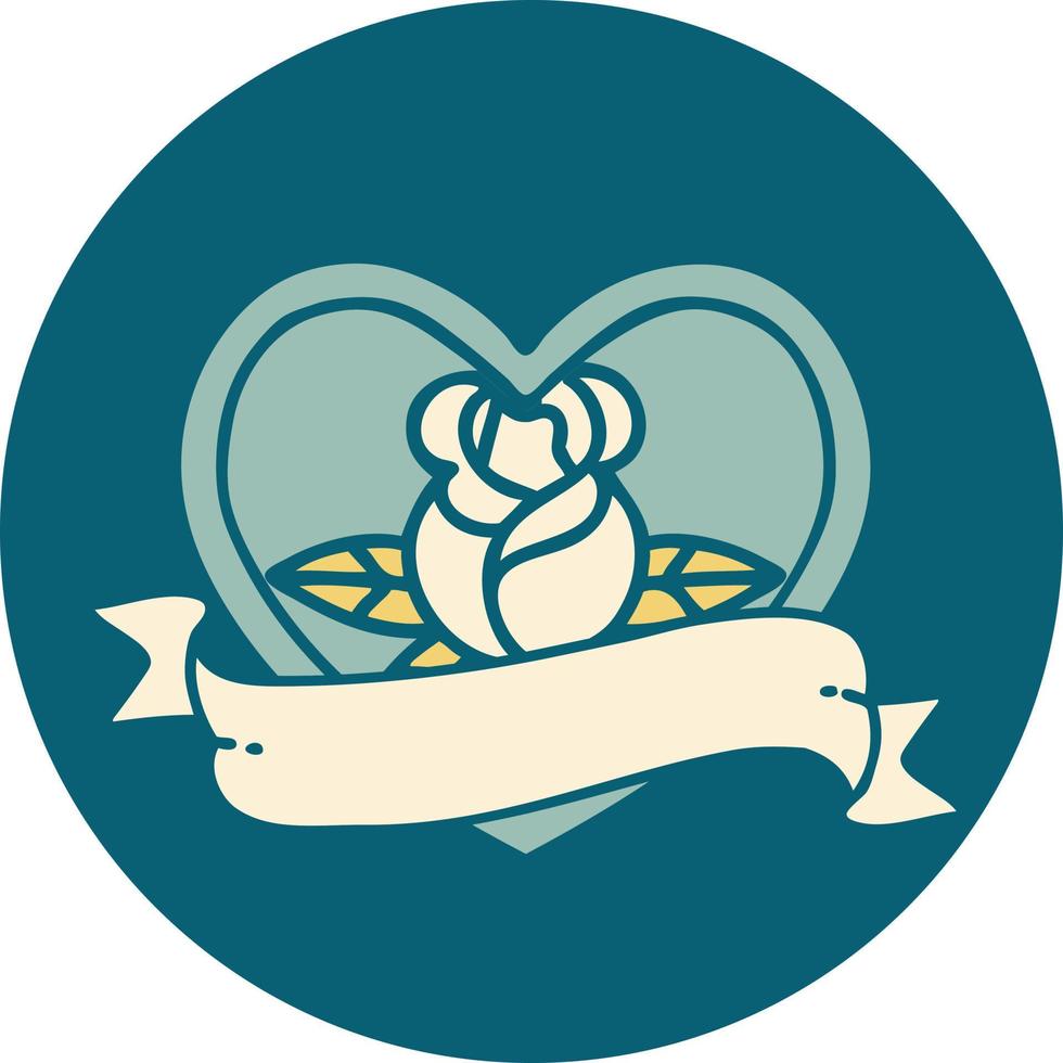 tattoo style icon of a heart rose and banner vector