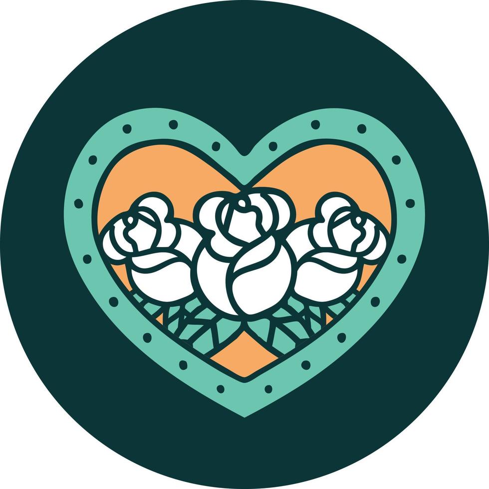 tattoo style icon of a heart and flowers vector