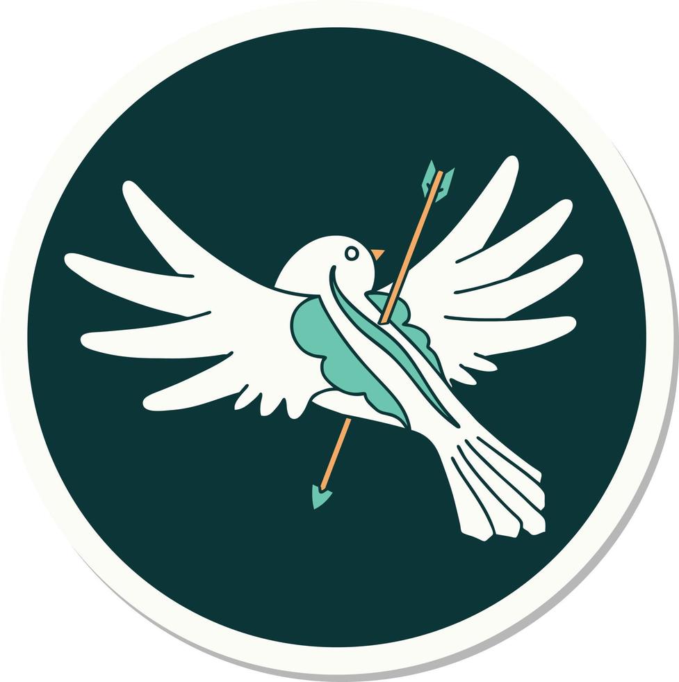 sticker of tattoo in traditional style of a dove pierced with arrow vector