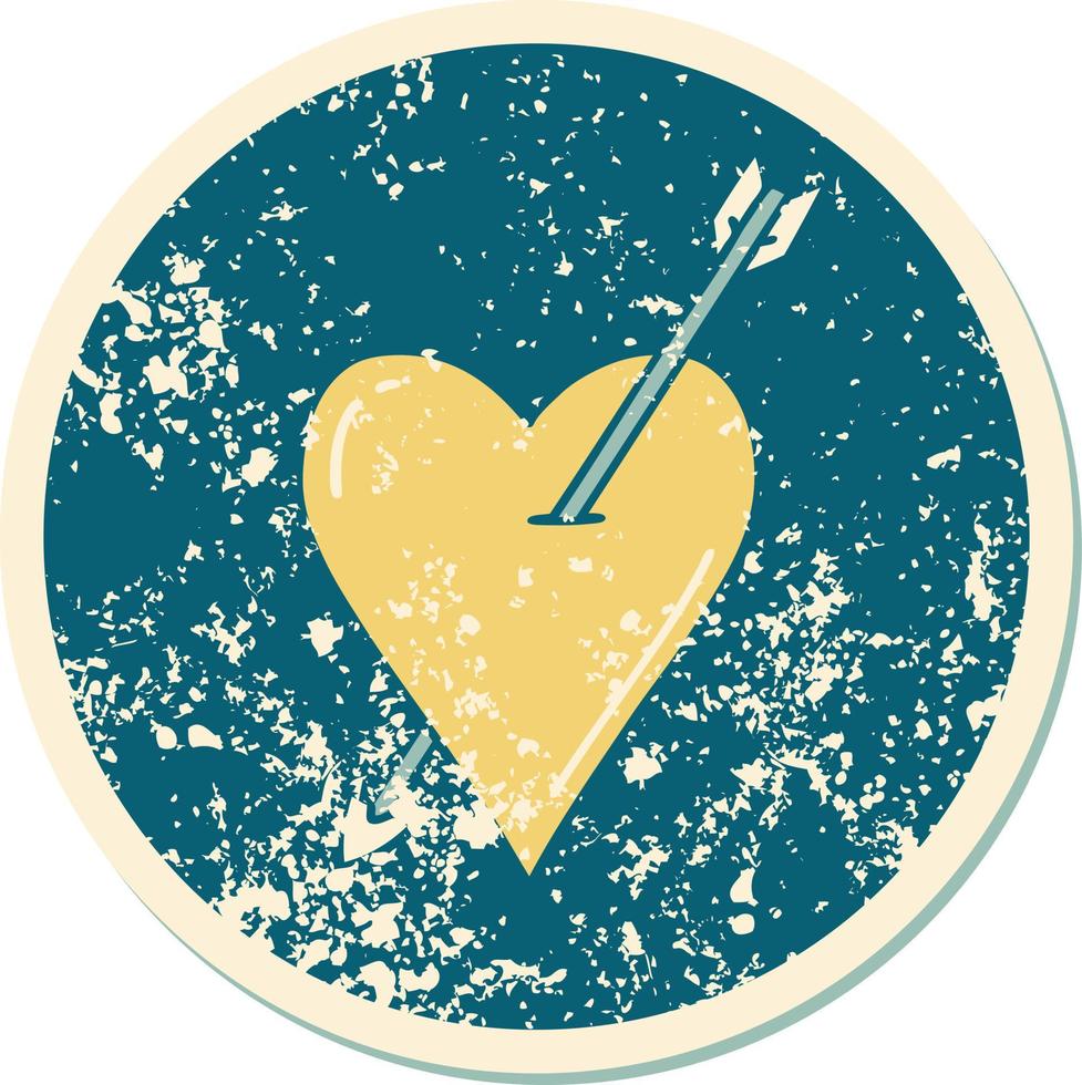 iconic distressed sticker tattoo style image of an arrow and heart vector