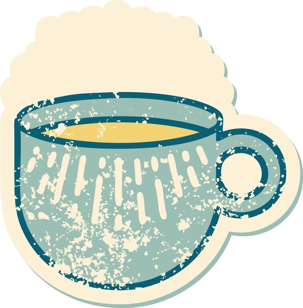 distressed sticker tattoo style icon of cup of coffee vector