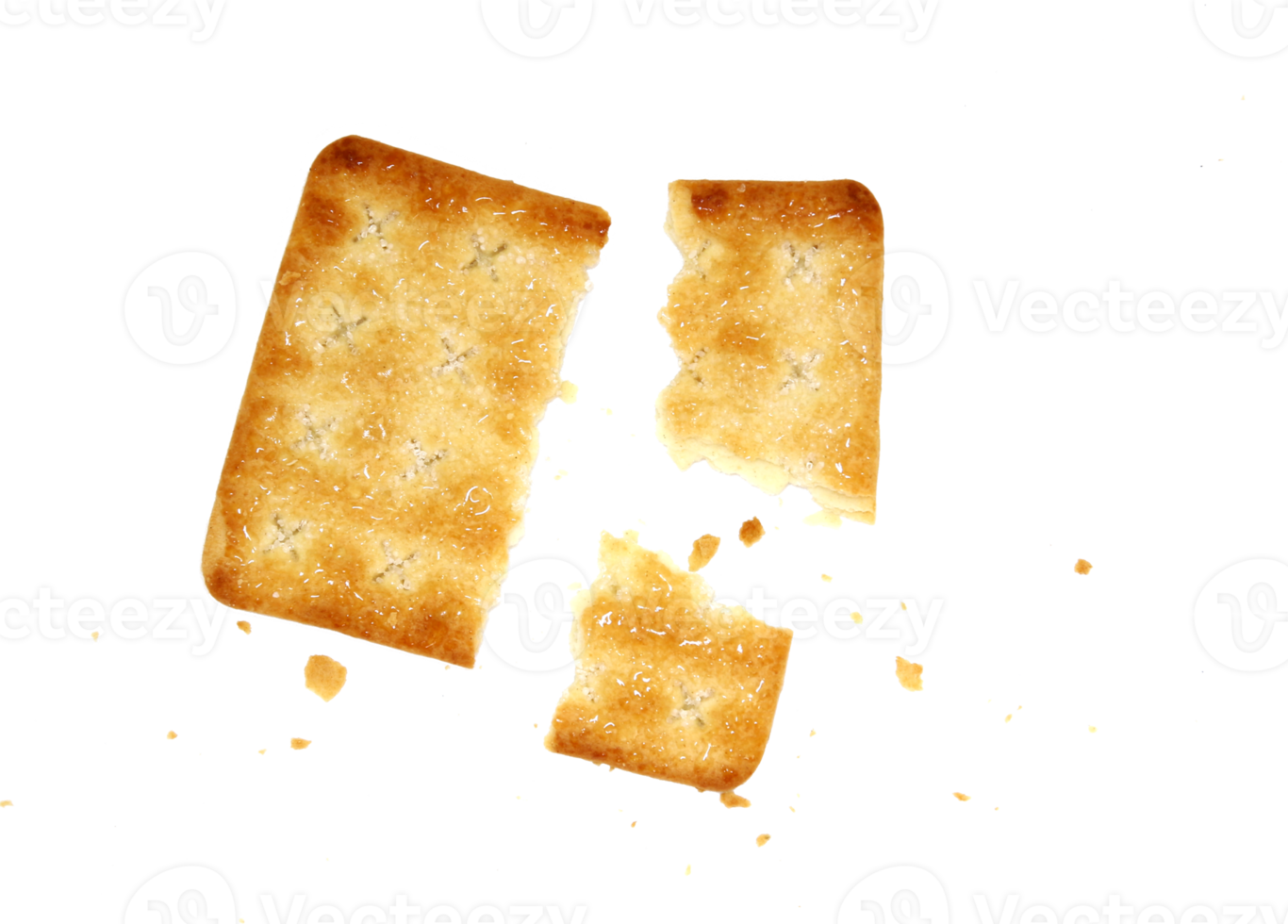whole wheat cracker and broken crushed on transparent background , top view png file