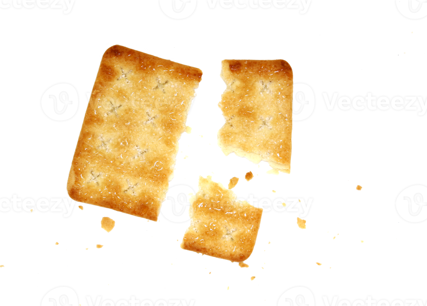 whole wheat cracker and broken crushed on transparent background , top view png file