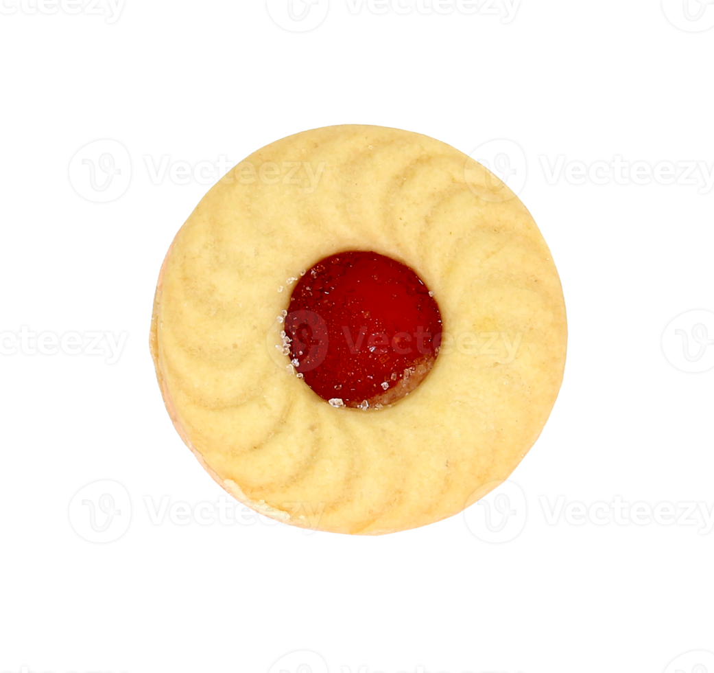 round chocolate chip cookie with strawberry cream  isolated on transparent background png file