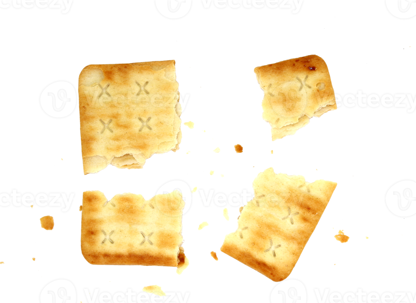 whole wheat cracker and broken crushed on transparent background , top view png file