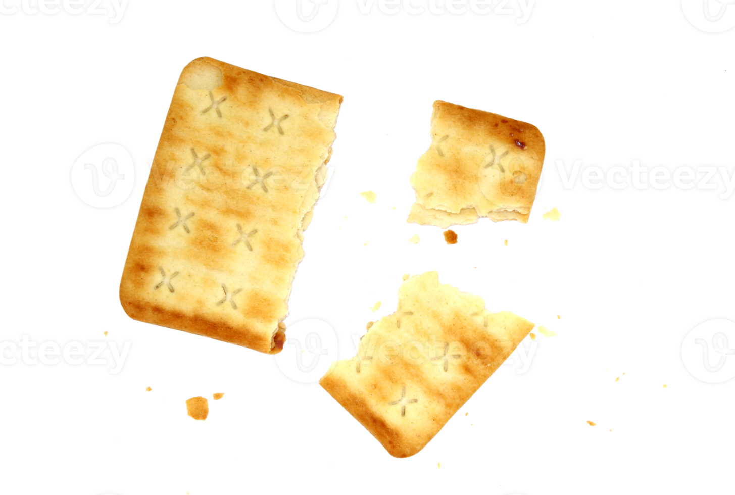 whole wheat cracker and broken crushed on transparent background , top view png file