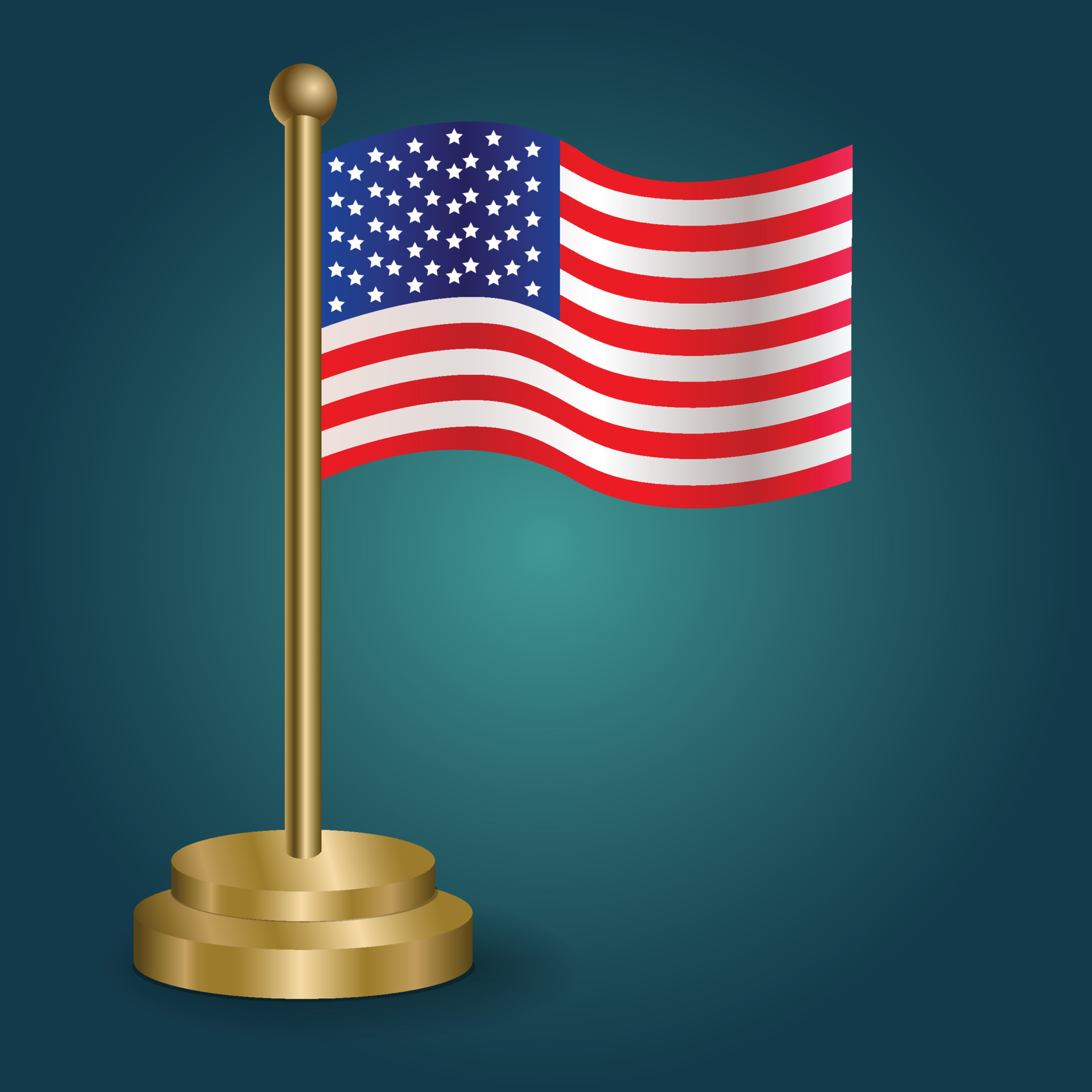 america-national-flag-on-golden-pole-on-gradation-isolated-dark
