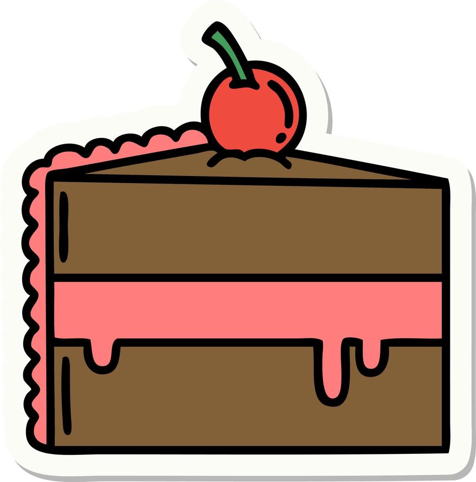 tattoo style sticker of a slice of chocolate cake vector