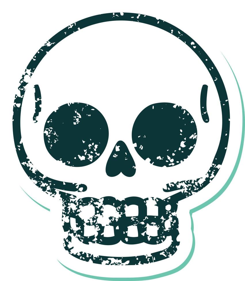 icono de estilo de tatuaje de pegatina angustiado de un cráneo vector