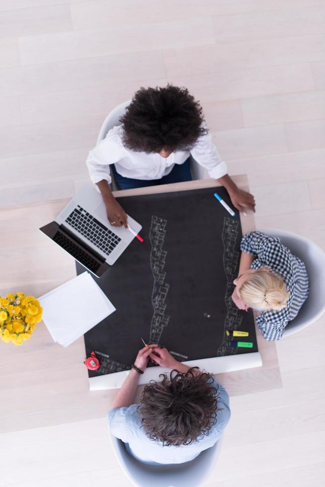 vista superior del equipo de negocios multiétnico de inicio en la reunión foto