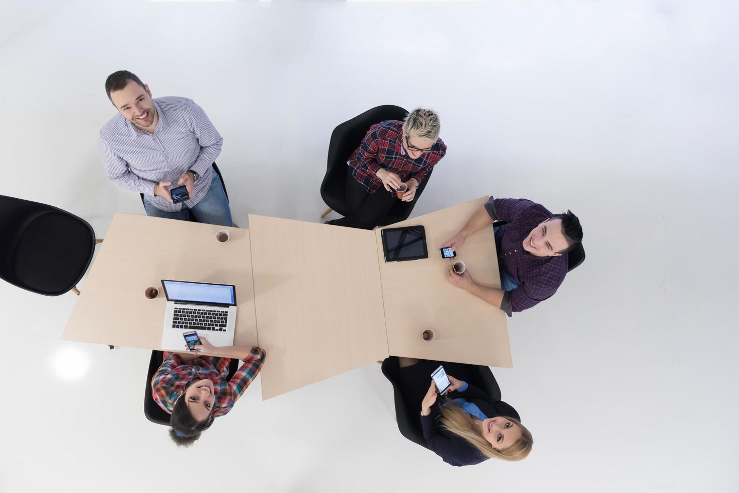 aerial view of business people group on meeting photo