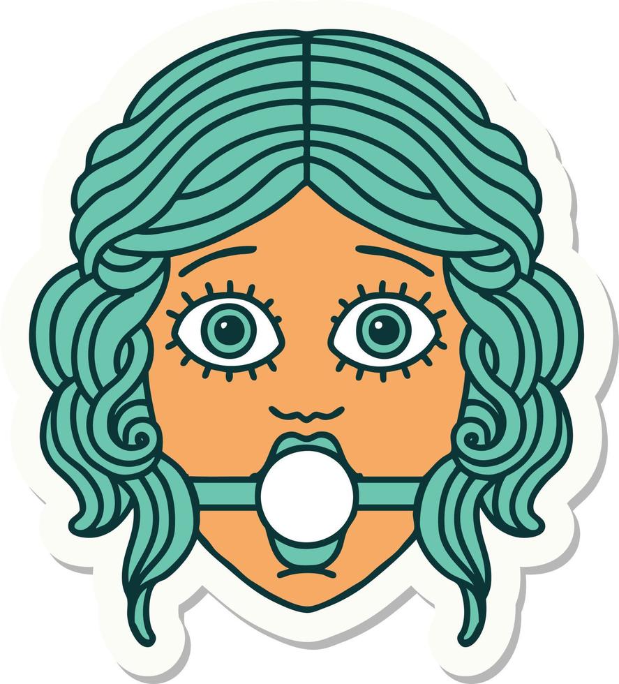tattoo style sticker of female face with ball gag vector