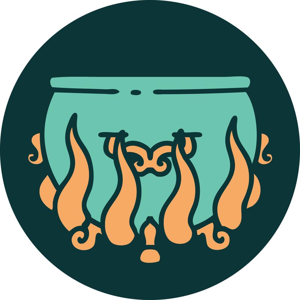 tattoo style icon of lit cauldron vector