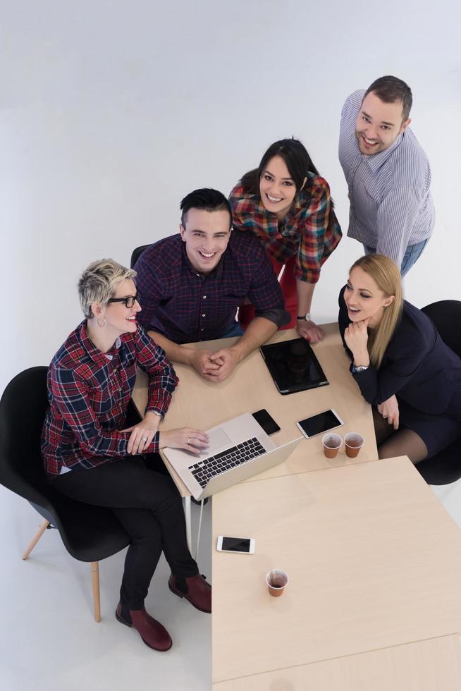 aerial view of business people group on meeting photo