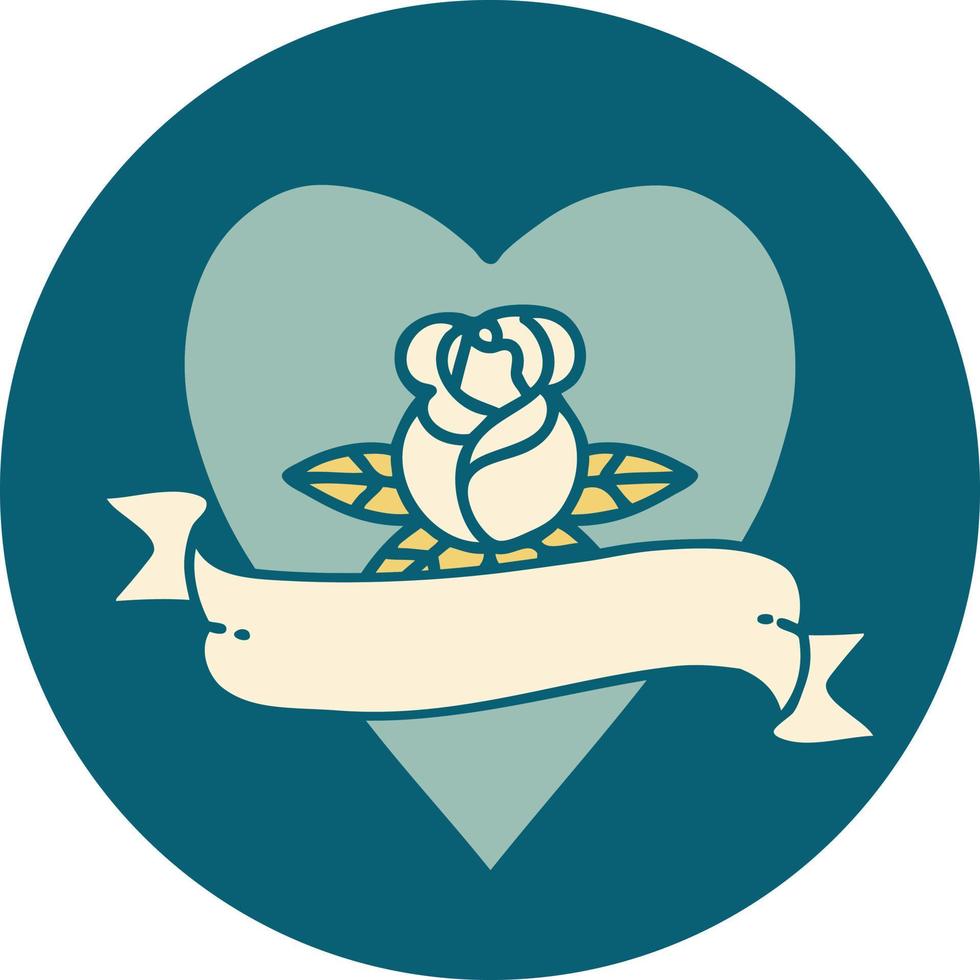 tattoo style icon of a heart rose and banner vector