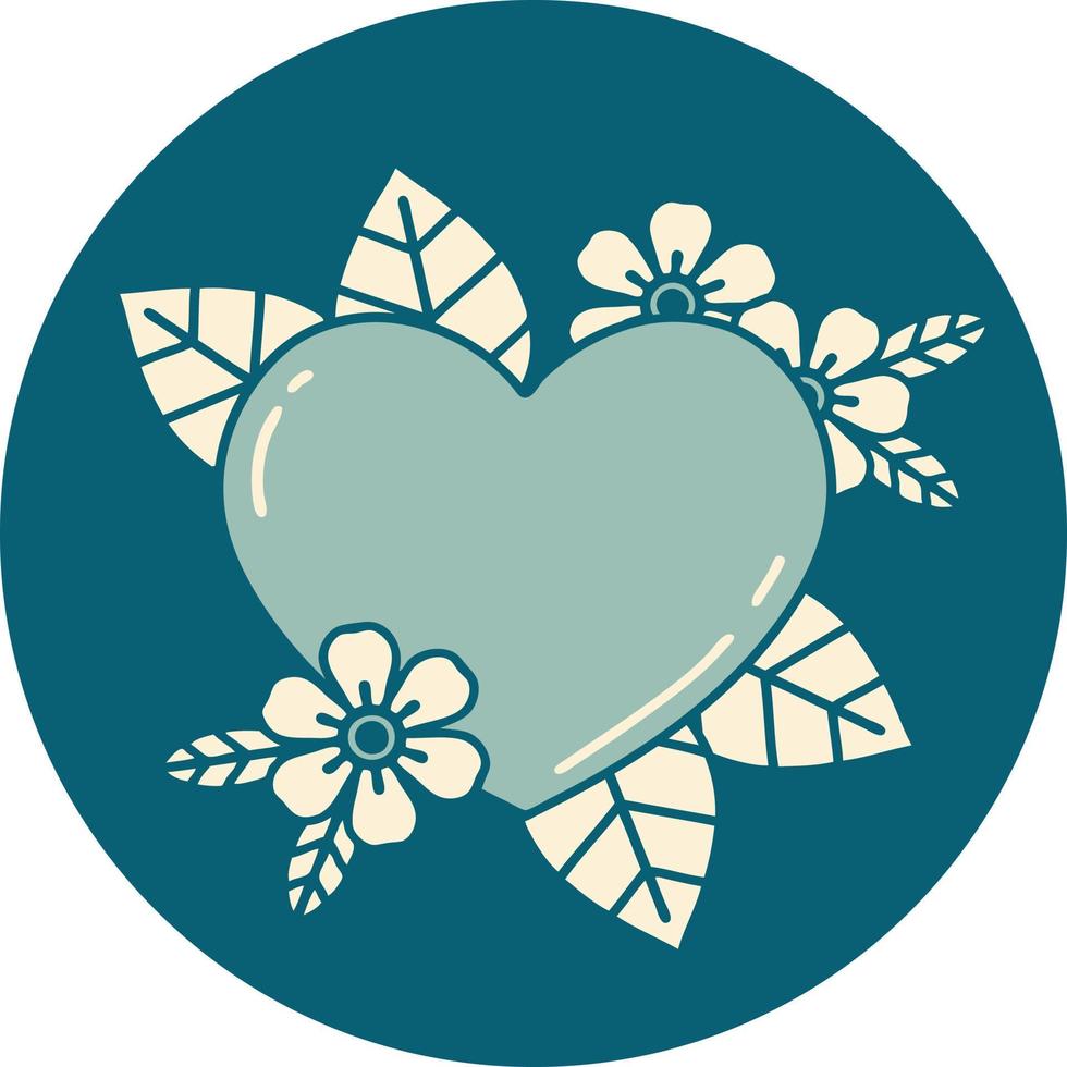 icono de estilo de tatuaje de un corazón botánico vector