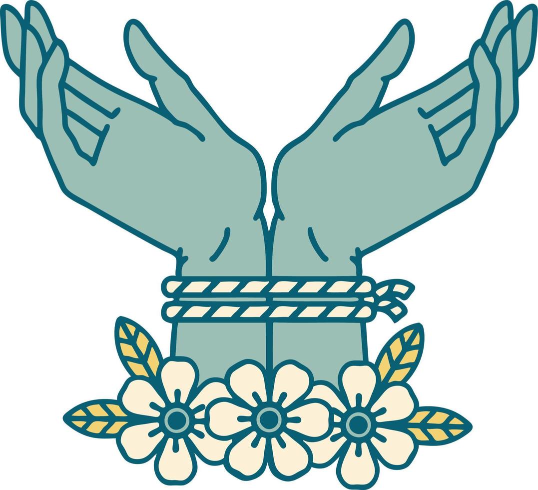 tattoo style icon of hands tied vector