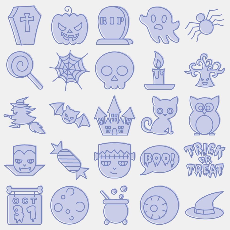 Icon set halloween elements.Icon in two tone style. Suitable for prints, poster, flyers, party decoration, greeting card, etc. vector