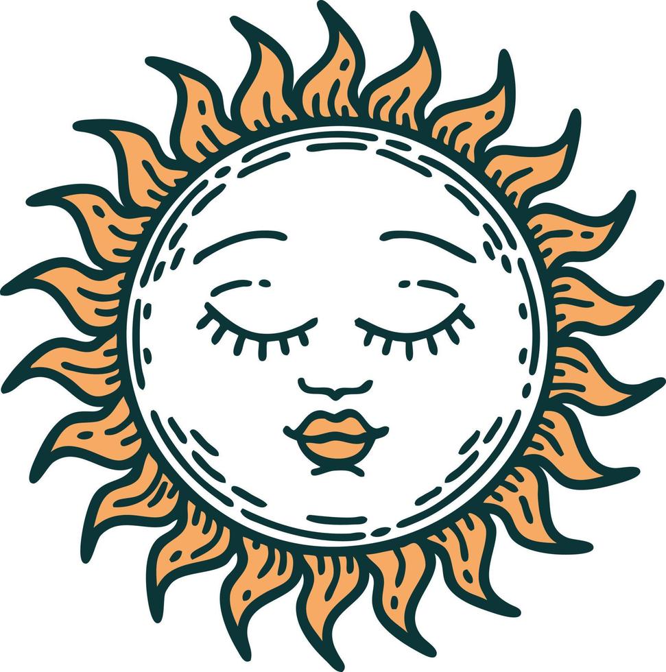 icono de estilo tatuaje de un sol vector