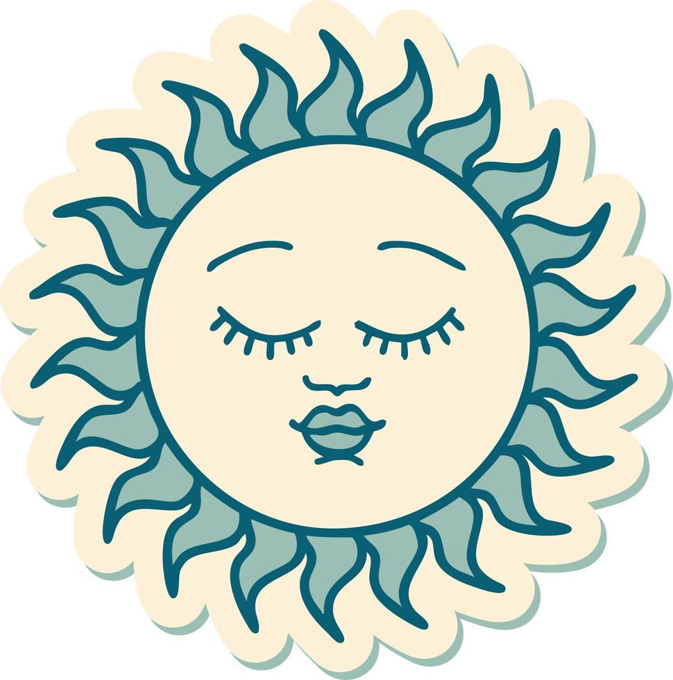 tattoo style sticker of a sun with face vector