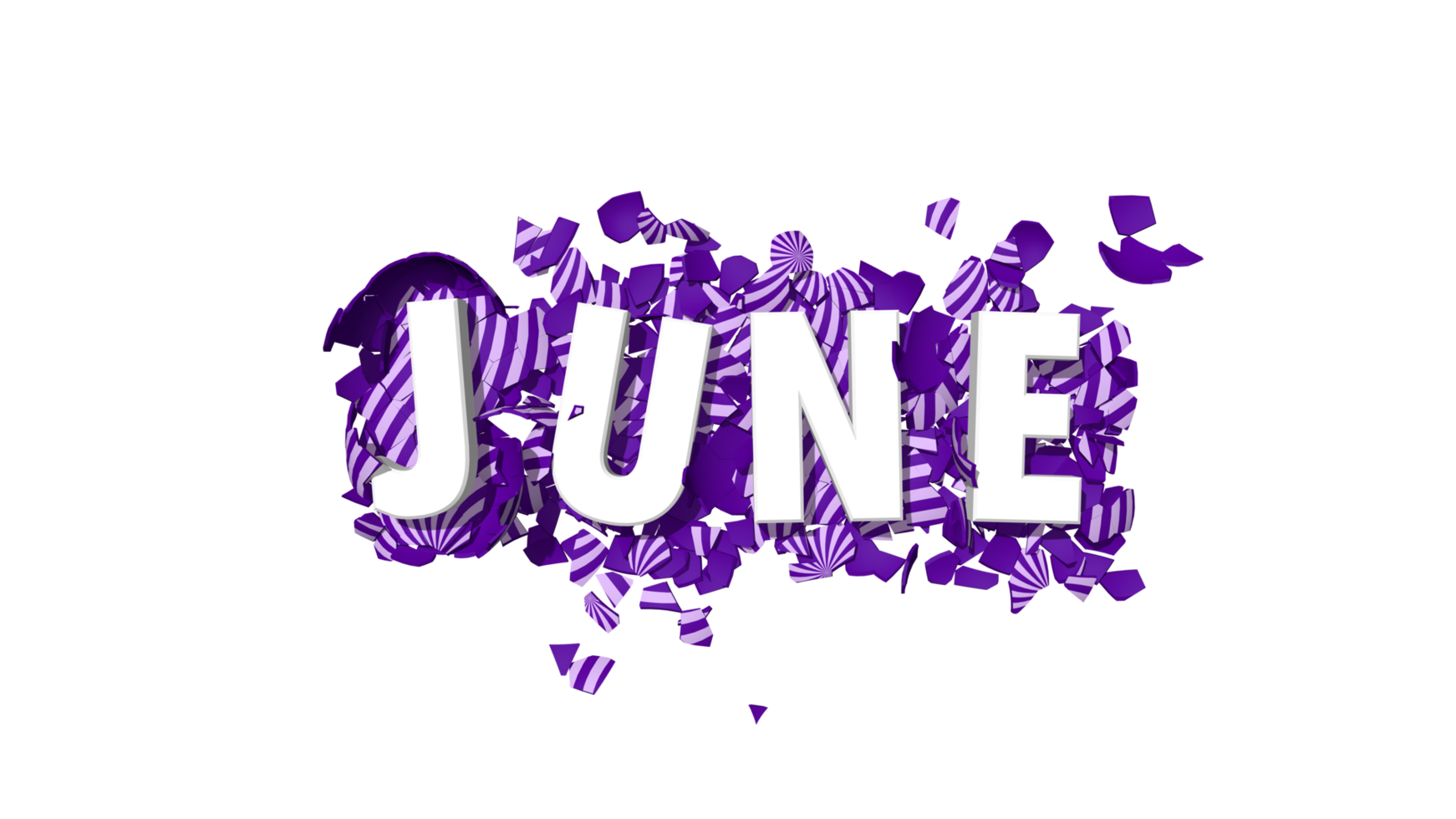 June Purple Color 3D Text Falling on Easters Broken Eggs, Months Name 3D Rendering png