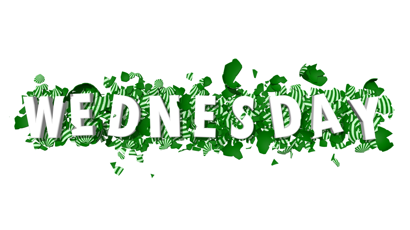 Wednesday Green Color 3D Text Falling on Broken Easter Eggs, 3D Rendering png