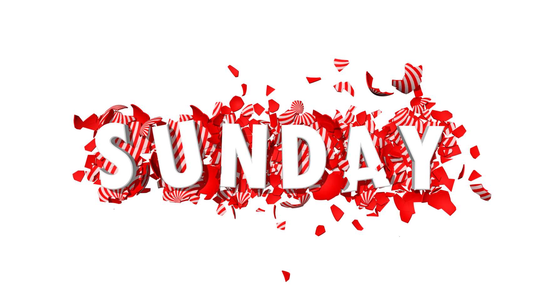 Sunday Red Color 3D Text Falling on Broken Easter Eggs, 3D Rendering png