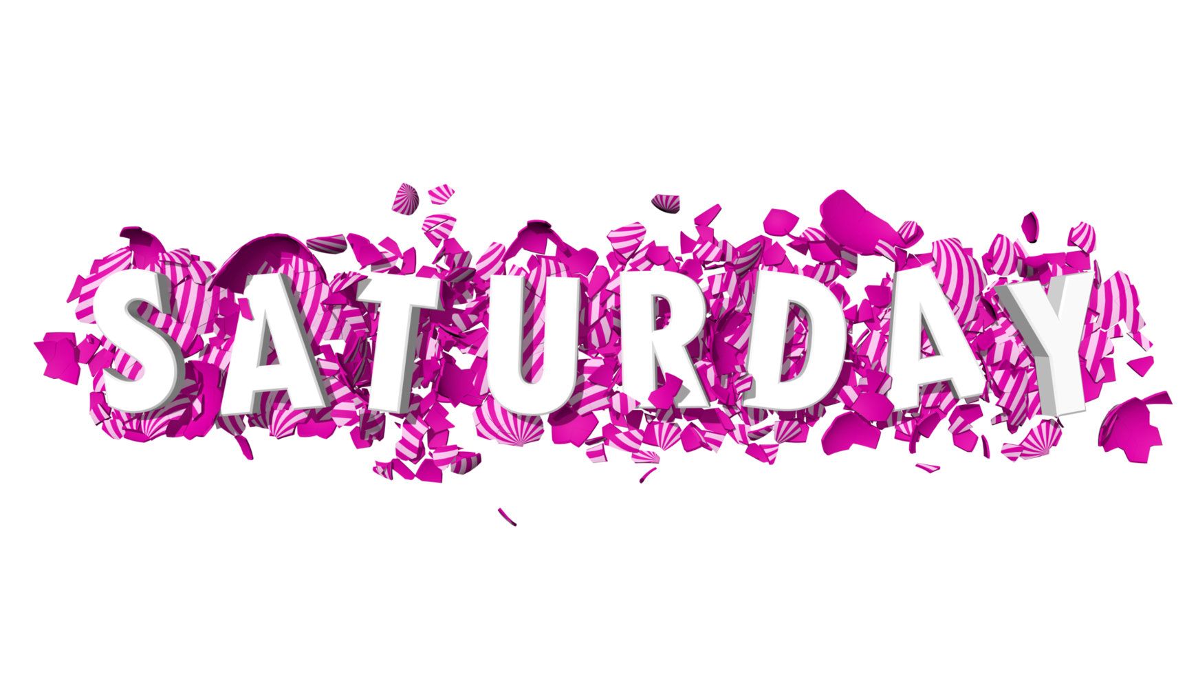 Saturday Pink Color 3D Text Falling on Broken Easter Eggs, 3D Rendering png