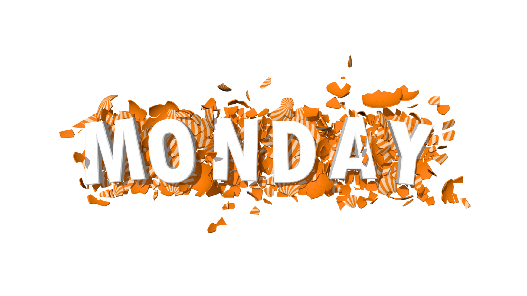 Monday Orange Color  3D Text Falling on Broken Easter Eggs, 3D Rendering png