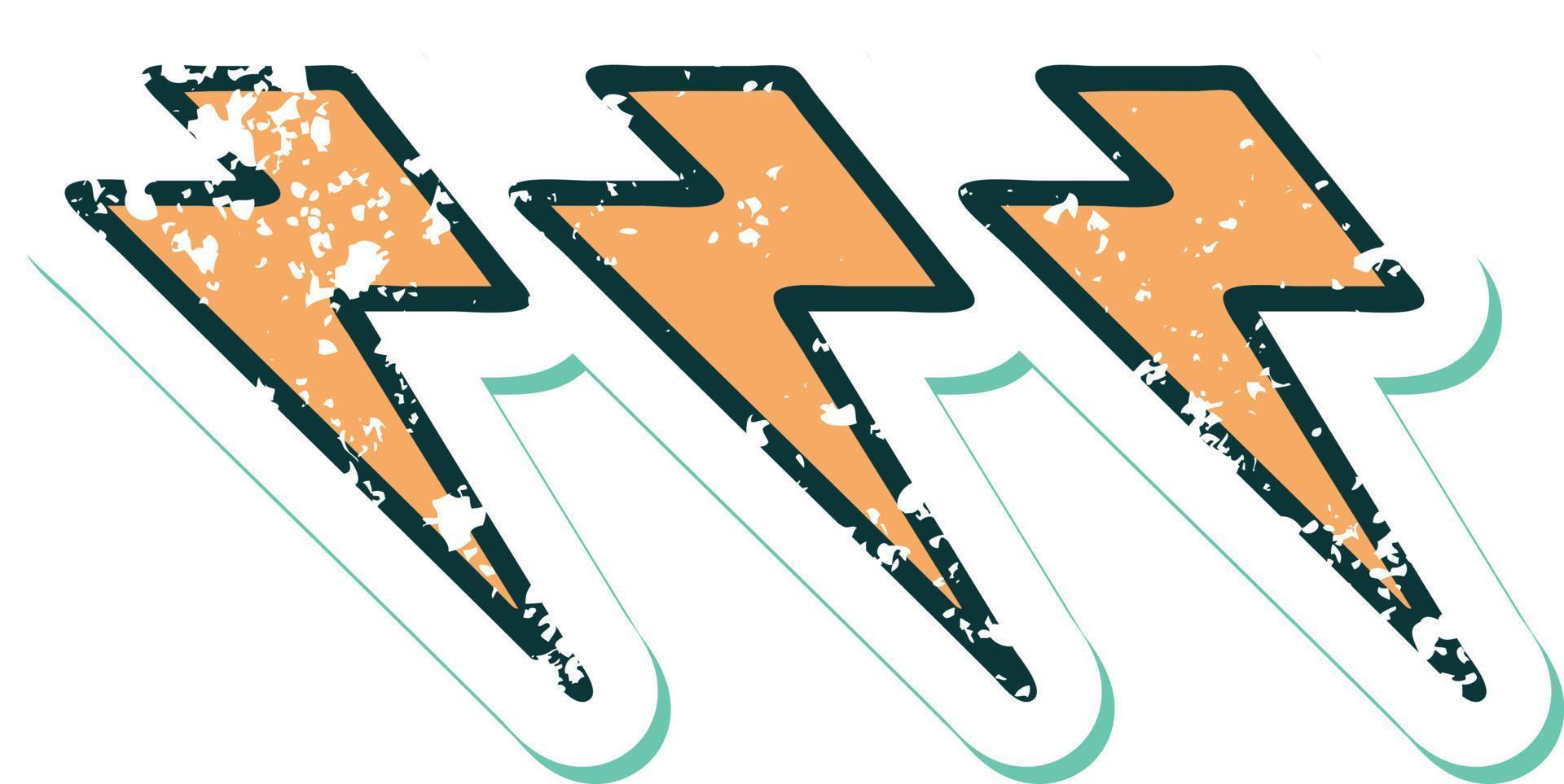 distressed sticker tattoo style icon of lightning  bolts vector