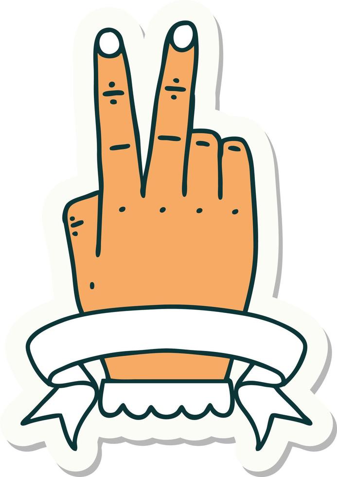victory v hand gesture with banner sticker vector