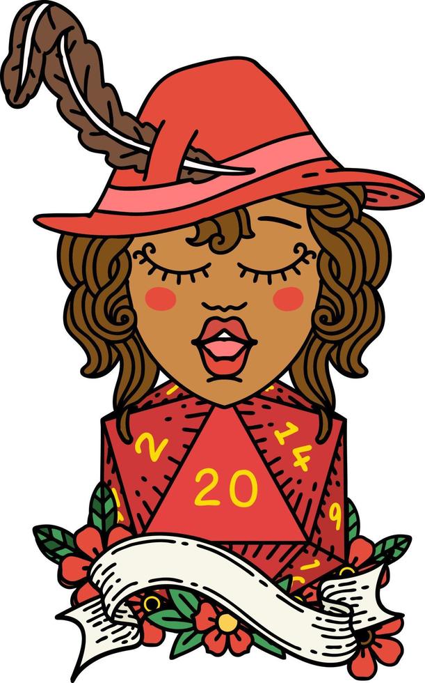 human bard with natural 20 dice roll illustration vector
