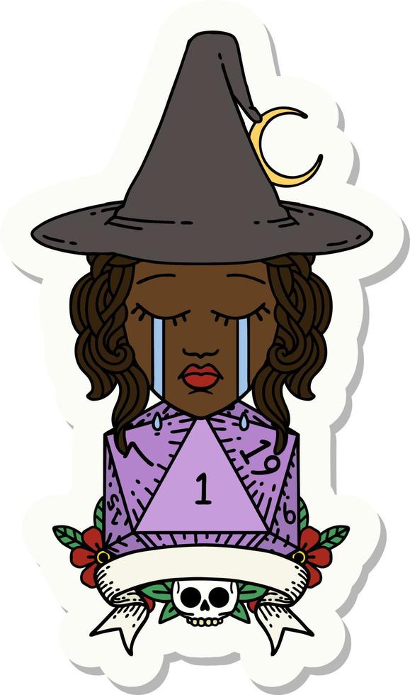 crying human witch with natural one roll sticker vector