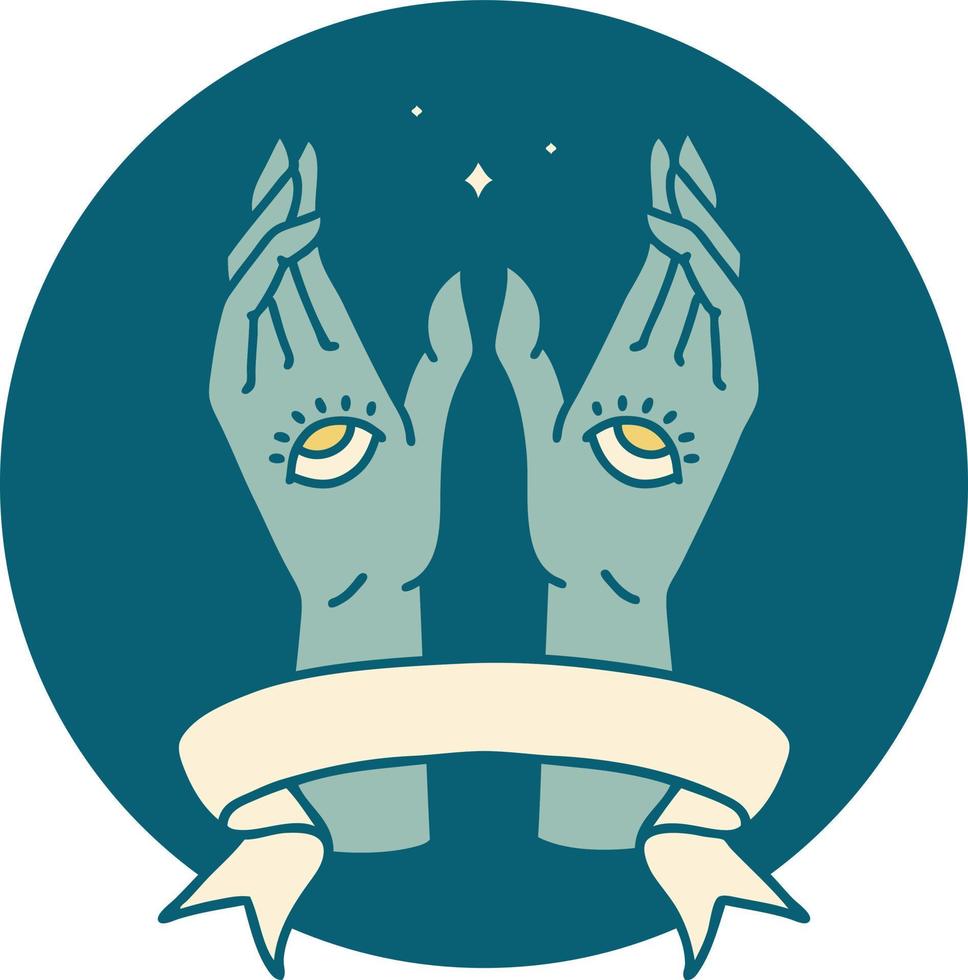 icon with banner of mystic hands vector