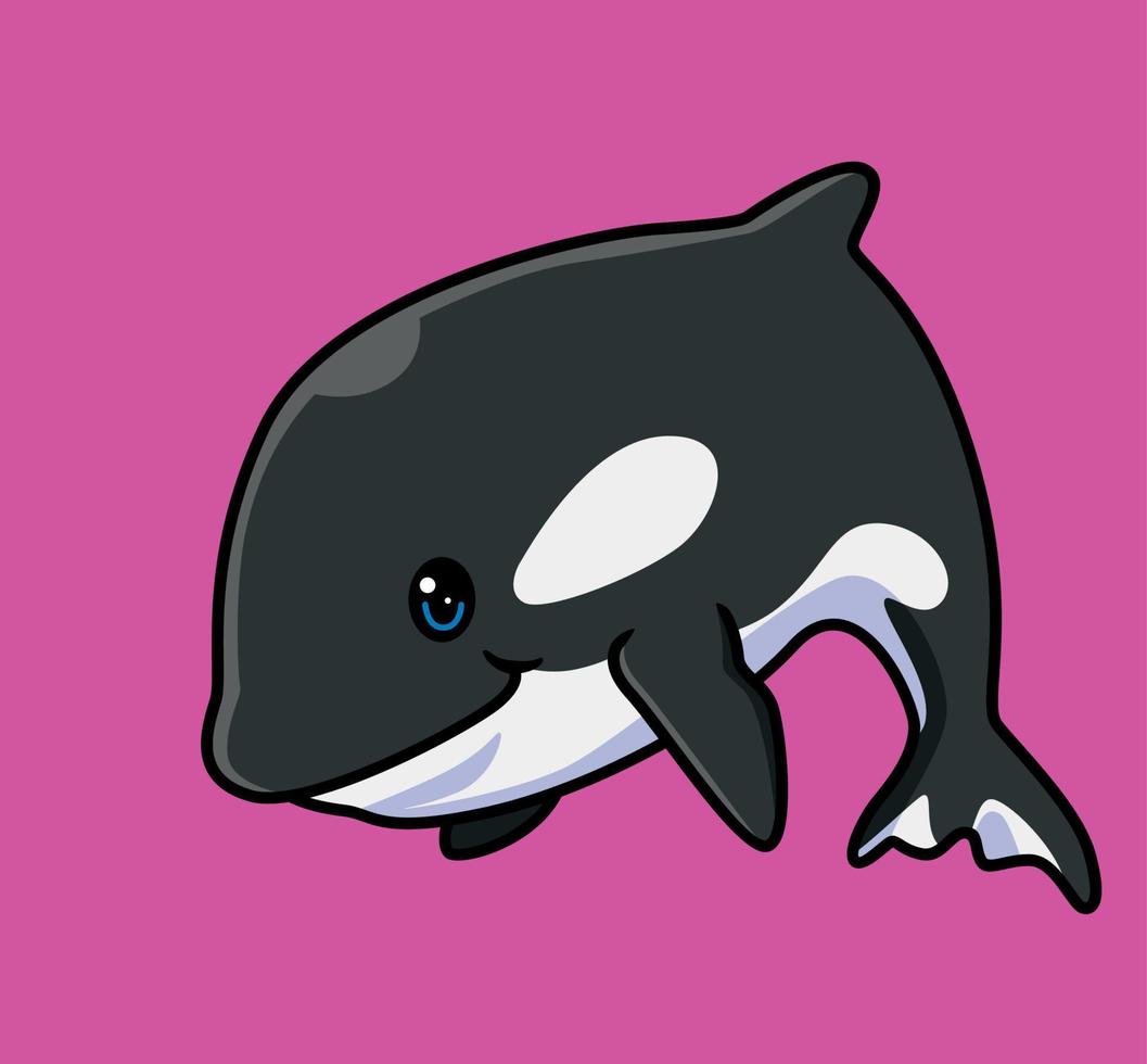 linda orca nadando. ilustración animal de dibujos animados aislados. vector de logotipo premium de diseño de icono de etiqueta de estilo plano. personaje mascota