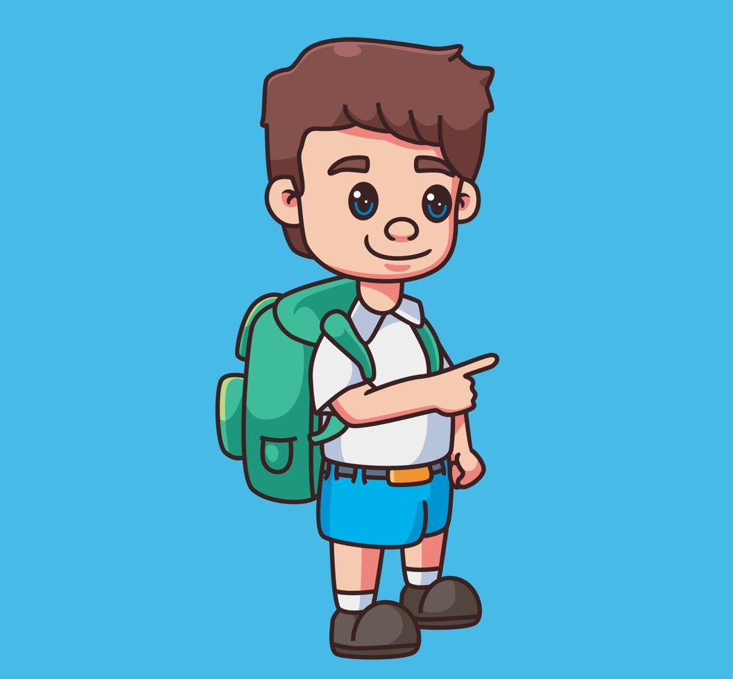 lindos niños yendo a la escuela. ilustración de persona de dibujos animados aislado. vector de elemento de etiqueta de estilo plano