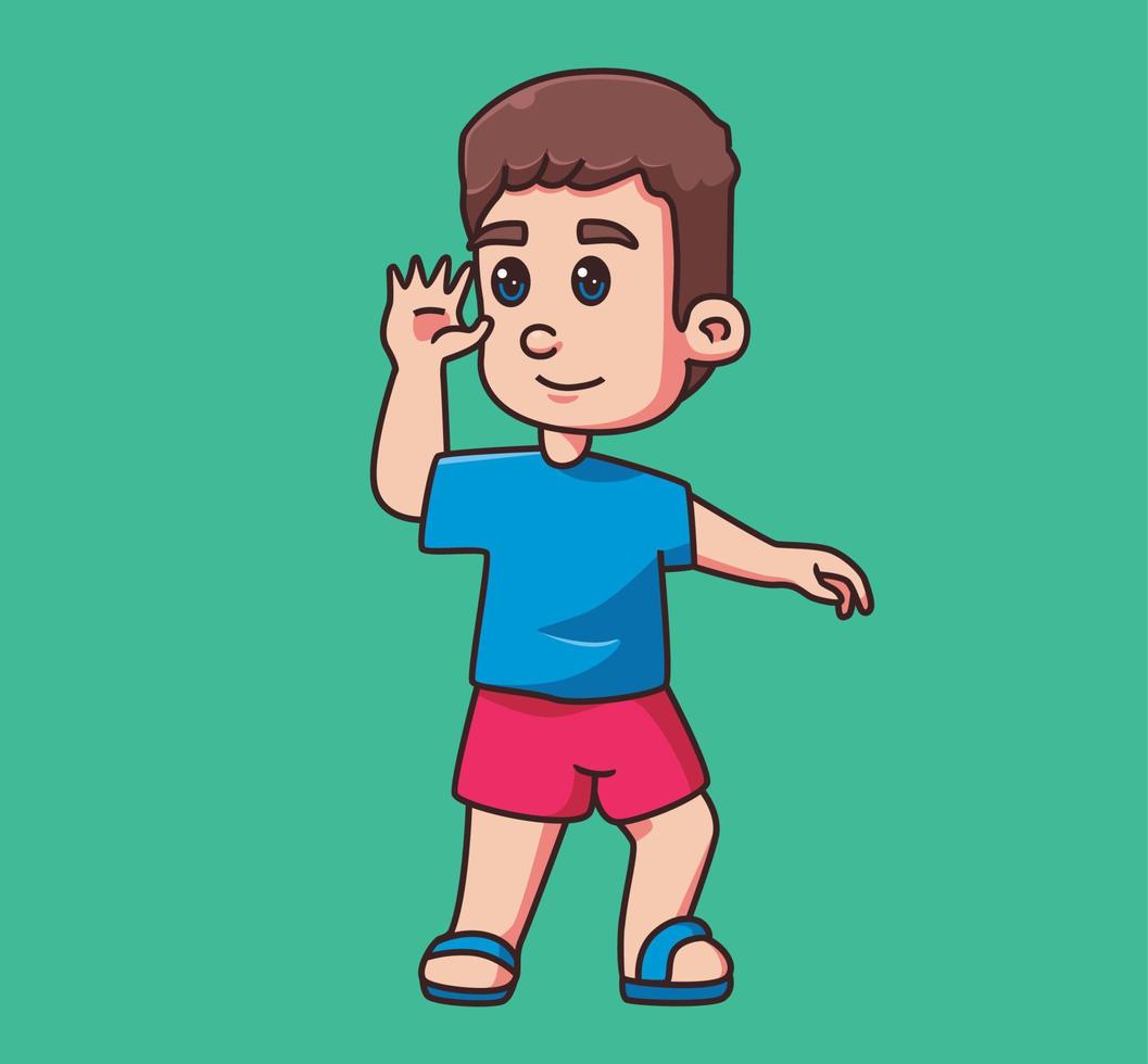 niños lindos mano arriba. ilustración de persona de dibujos animados aislado. vector de elemento de etiqueta de estilo plano