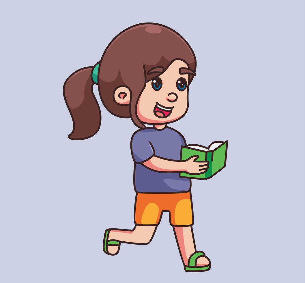 children reading a book. cartoon illustration isolated vector