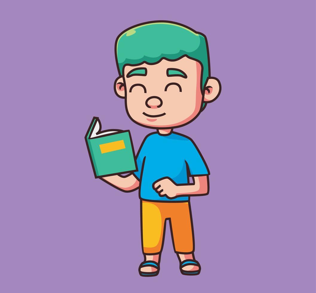 children reading a book. cartoon illustration isolated vector