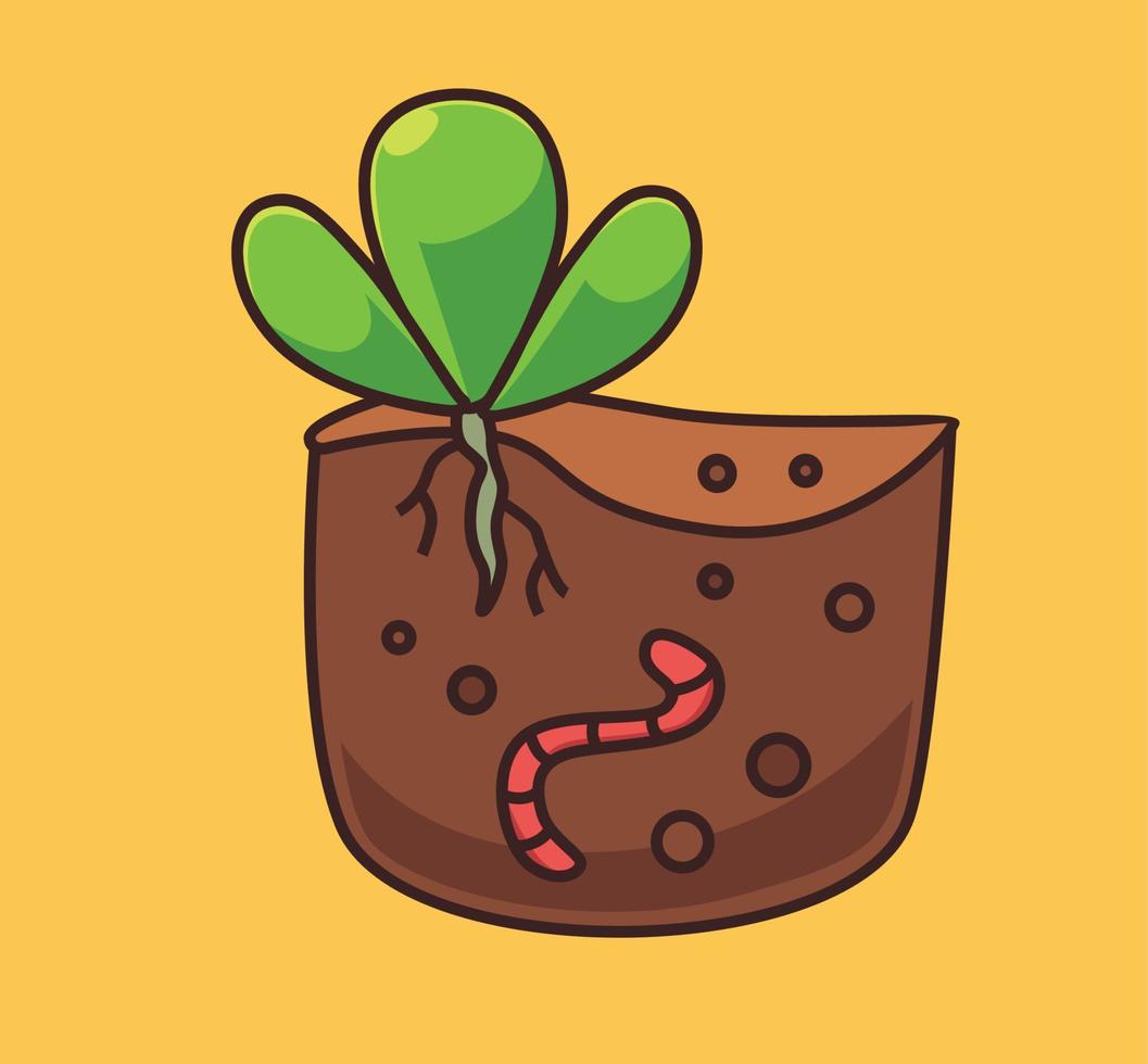 earthworm with vegetable cartoon vector