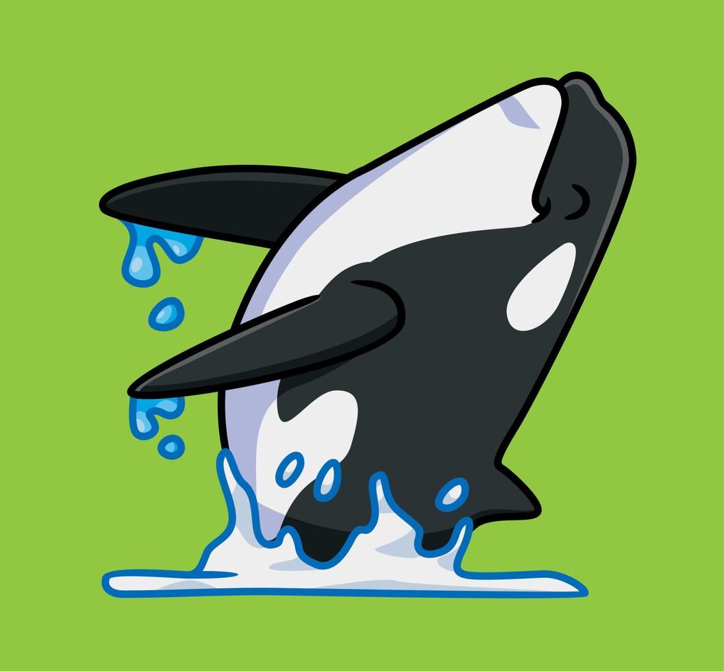 linda orca feliz de saltar. ilustración animal de dibujos animados aislados. vector de logotipo premium de diseño de icono de etiqueta de estilo plano. personaje mascota