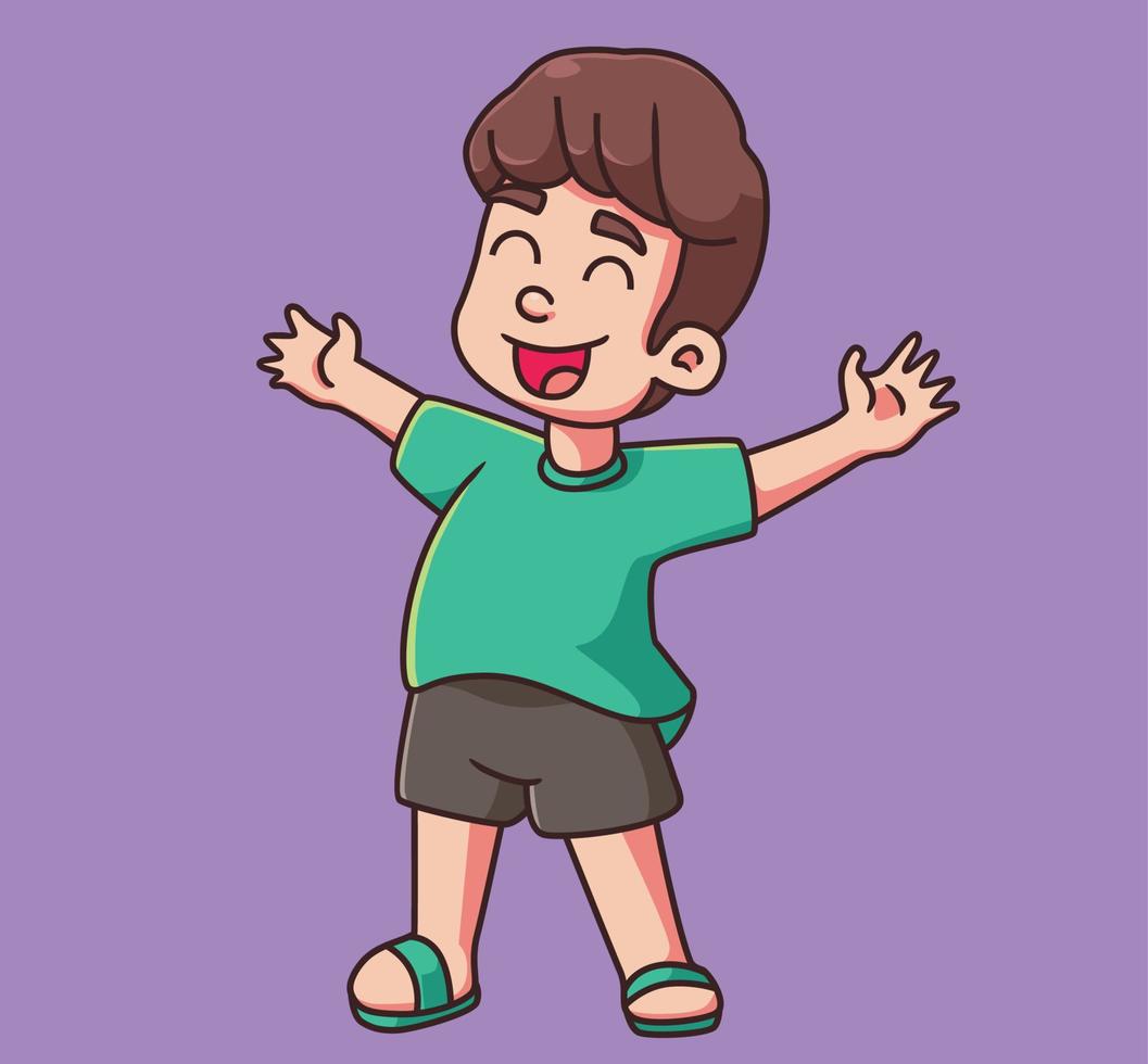 niños felices manos arriba. ilustración de persona de dibujos animados aislado. vector de elemento de etiqueta de estilo plano
